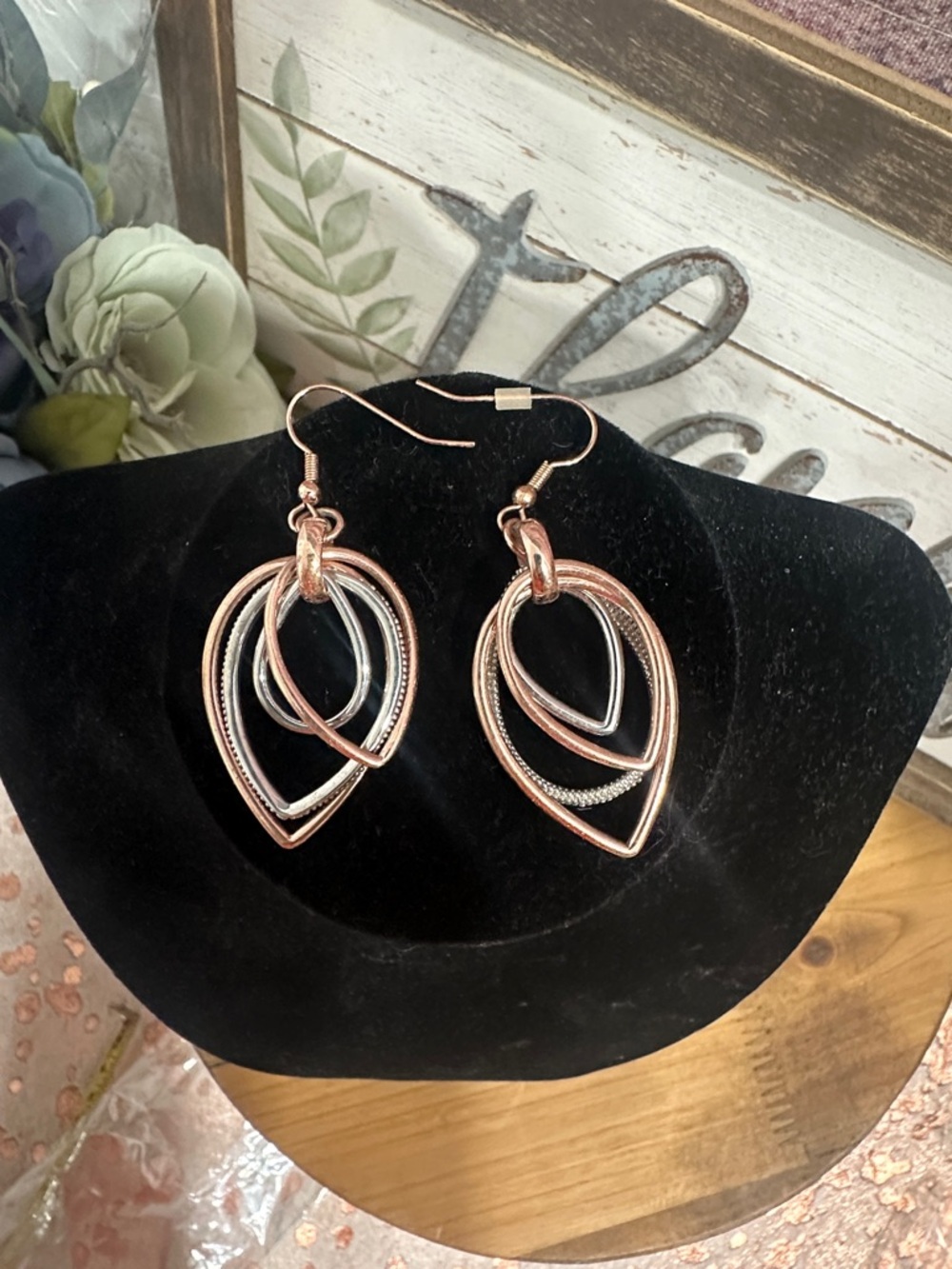 Multi layered rose and silver earrings